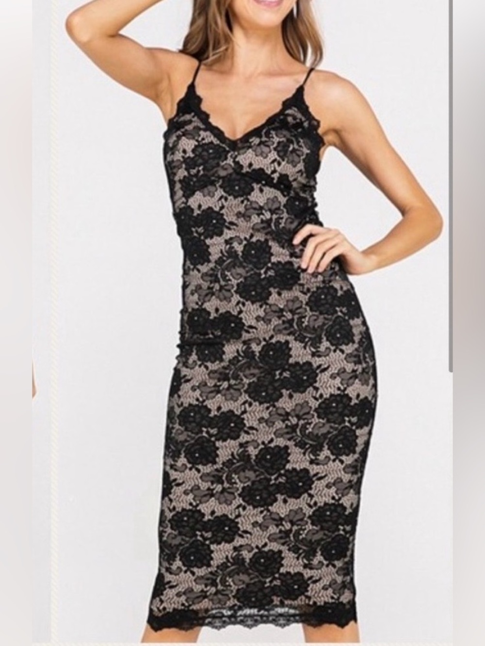 NWT Nude Illusion Black Lace Bodycon Dress, size S